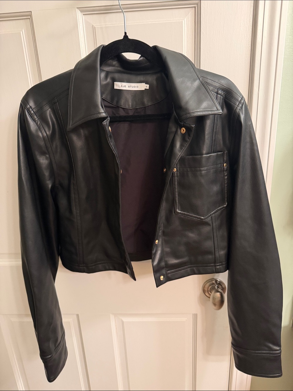Black Leather Cropped Jacket Faux Leather